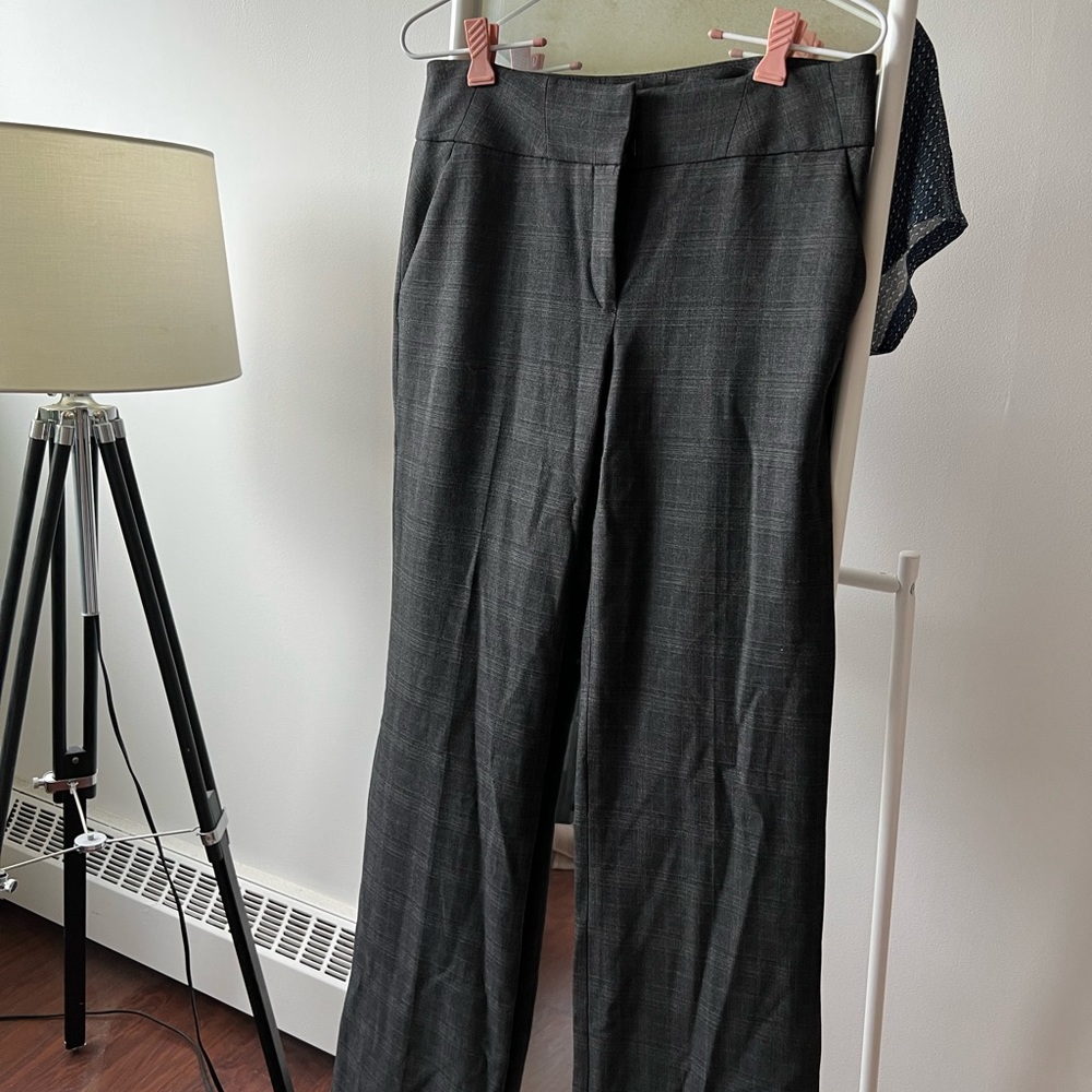 Black and grey trousers.